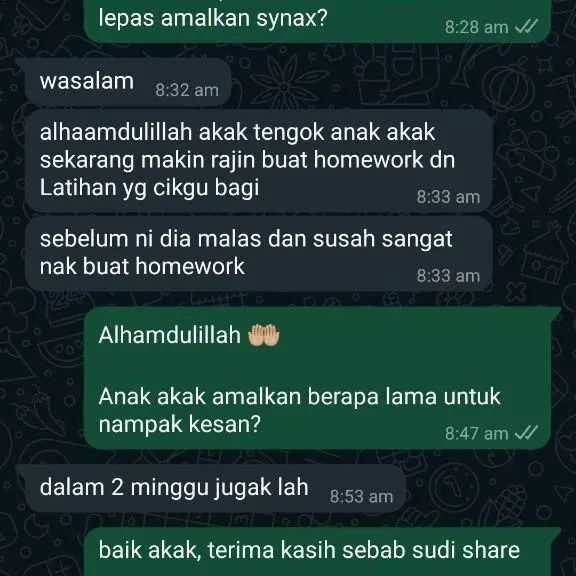 Testimoni WhatsApp: anak lebih rajin buat homework