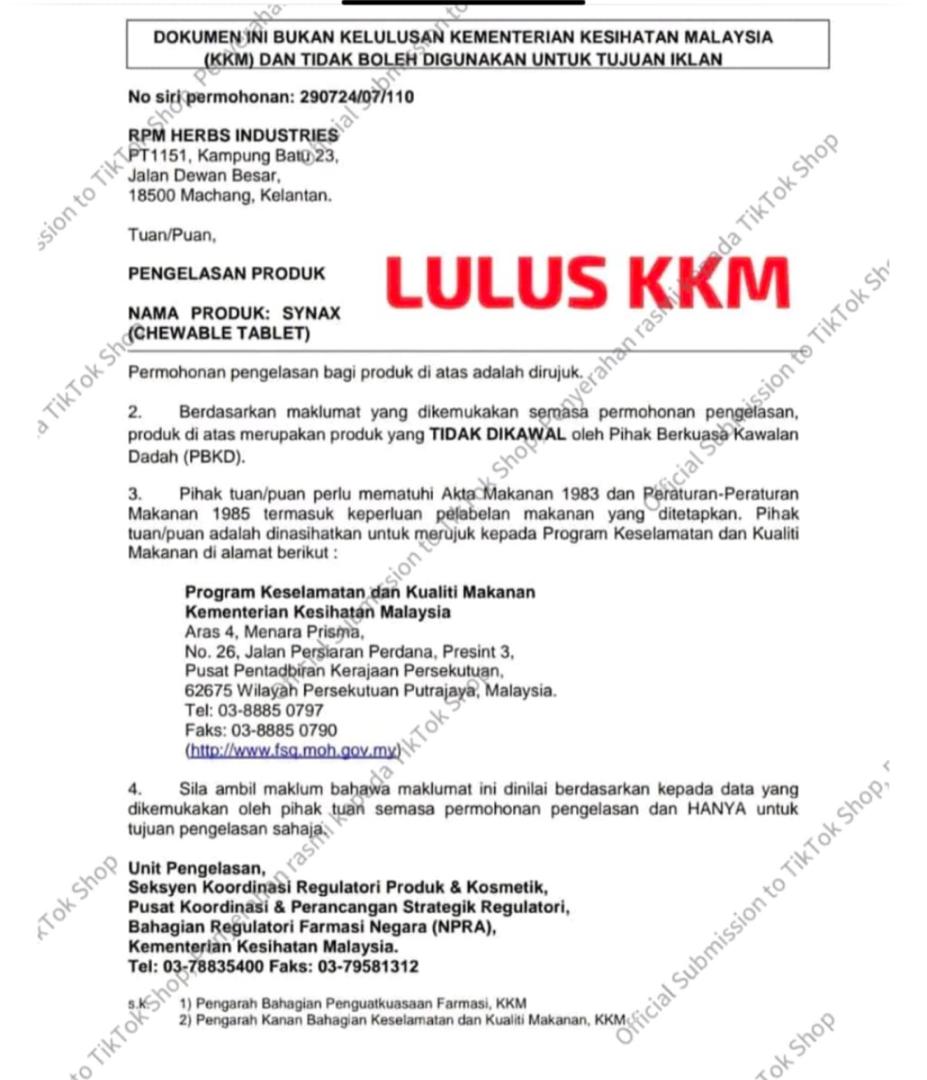 Surat Pengelasan Produk SYNAX